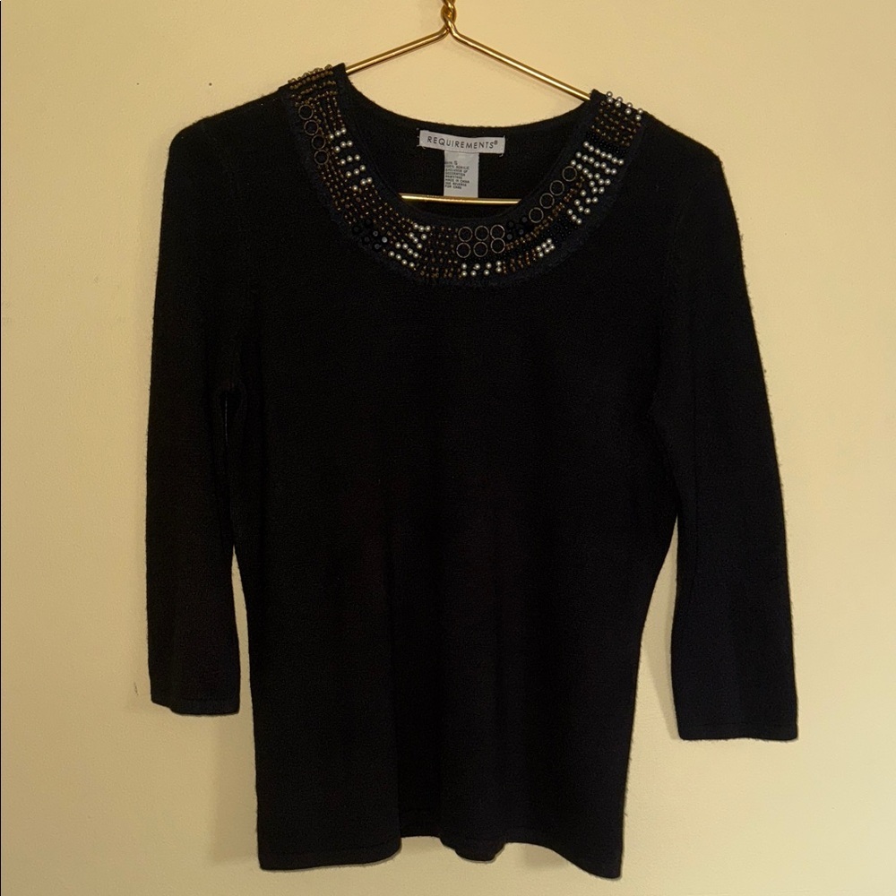 Requirements Black Sweater with Embellished Neckline